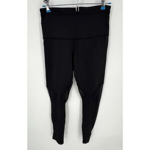 Lululemon Leggings Women's Size 6 Black Mesh Cut Out Knee Ankle Run Athleisure
